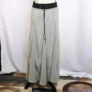 Lapis Size L Circle Print Black and White Pull On Elastic Drawstring Waist Maxi